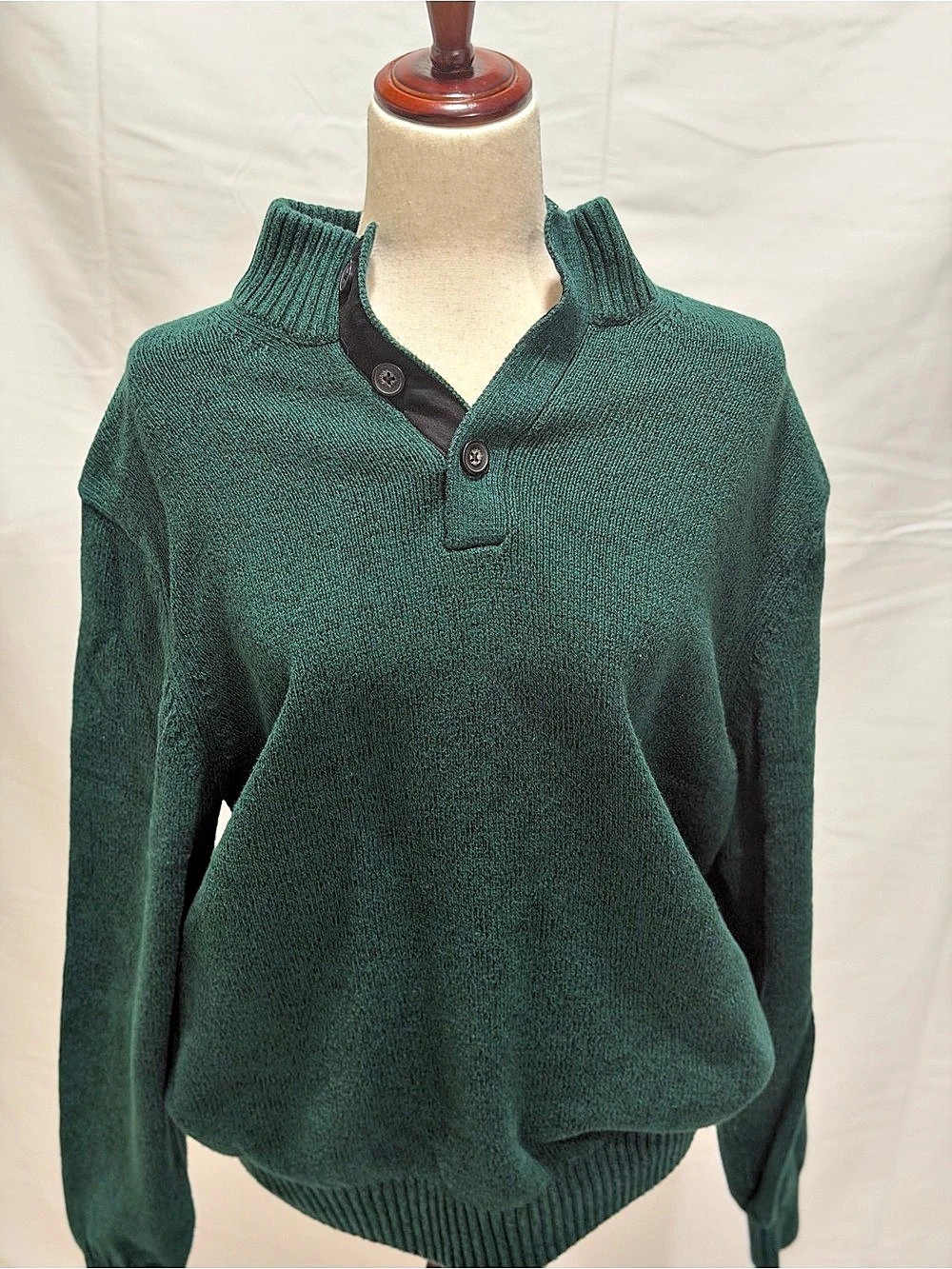 IZOD Marled Button Mock-Neck Sweater Men's Green XLarge